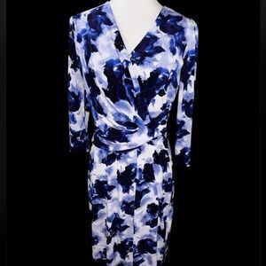 Ellen Tracy Blue And White Floral Midi Dress Chic Stylish Vibrant Modern
